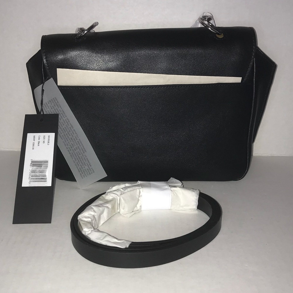Halston Heritage Bag Black Leather Crossbody Chain Strap Leather Strap Bag NWT - Picture 8 of 10
